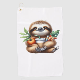 Cute Baby Sloth with Pumpkin Coffee and Pancakes w Golf Towel