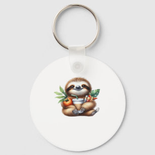 Cute Baby Sloth with Pumpkin Coffee and Pancakes w Keychain
