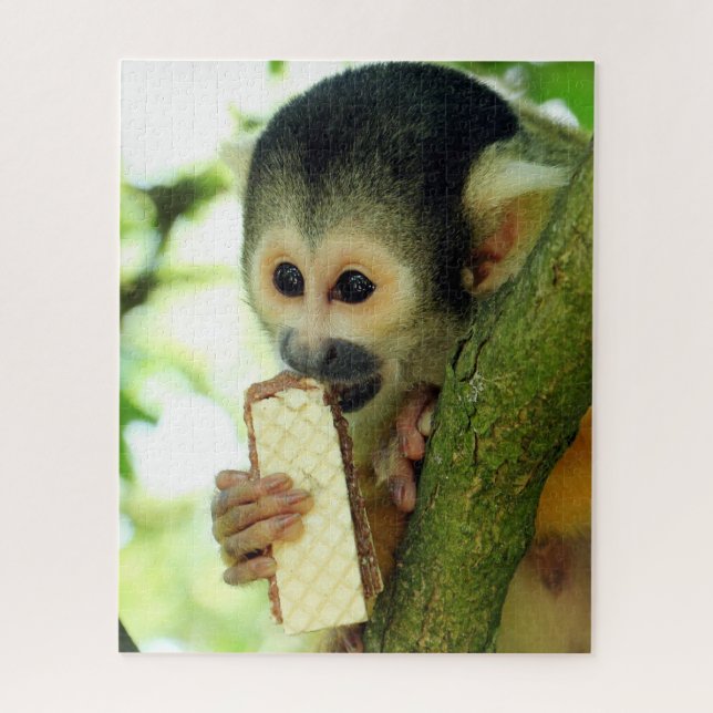 Cute Baby Squirrel Monkey Eating a Wafer Biscuit Jigsaw Puzzle (Vertical)