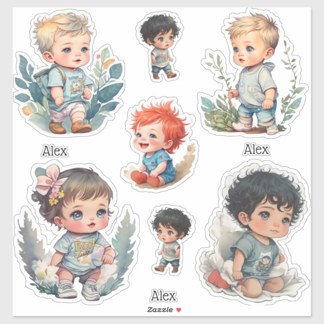 cute baby stickers,personalize name (Sheet)