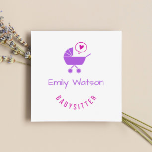 Cute Baby Stroller Purple Heart Babysitter  Square Business Card
