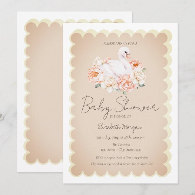 Cute Baby Swan Roses Baby Shower  Invitation