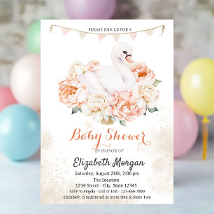 Cute Baby Swan Roses Baby Shower Invitation