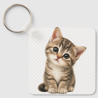 Cute Baby Tabby Kitten Square Aluminum Keychain | 