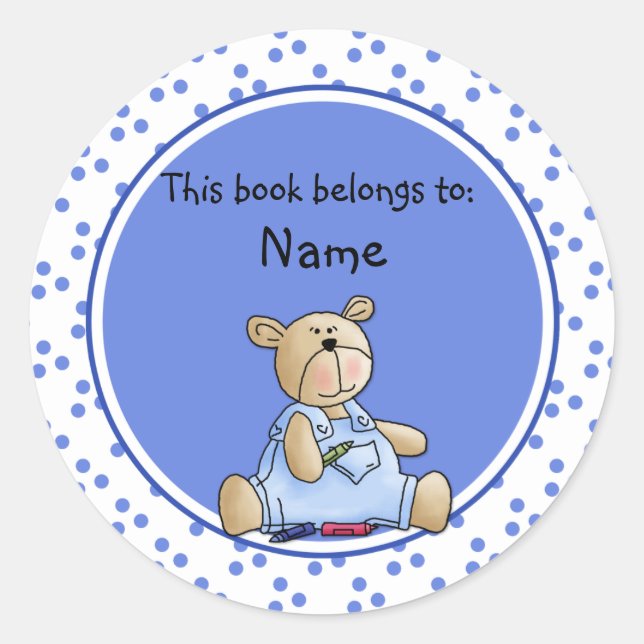 Cute baby teddy baer bookplate classic round sticker (Front)