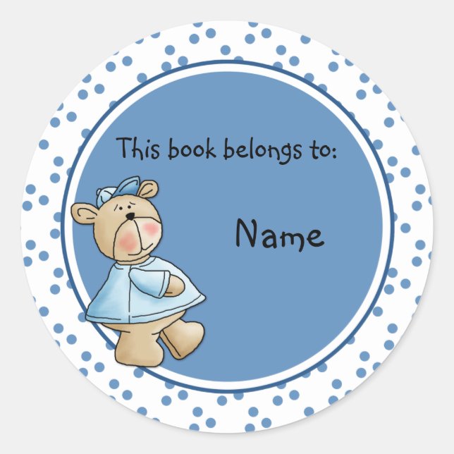 Cute baby teddy baer bookplate classic round sticker (Front)