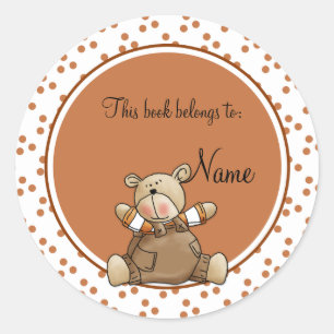 Cute baby teddy baer bookplate classic round sticker
