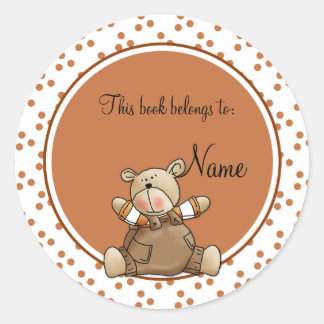 Cute baby teddy baer bookplate classic round sticker