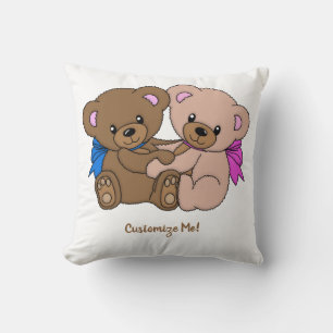 Cute Baby Teddy Bears Adorable Twins Personalized Throw Pillow