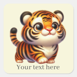 Cute baby tiger add text Square Sticker 