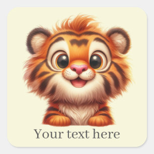 Cute baby tiger add text square sticker