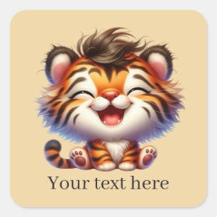 Cute baby tiger add text square sticker