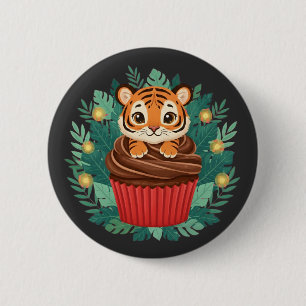 Cute Baby Tiger Cupcake Adorable Jungle Animal 2 Inch Round Button