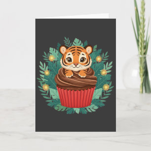 Cute Baby Tiger Cupcake Adorable Jungle Animal Card