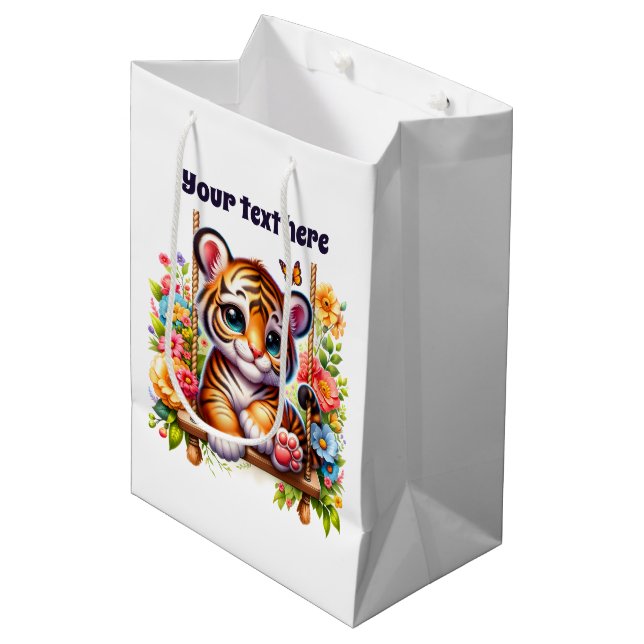 Cute baby tiger customizable medium gift bag (Front Angled)