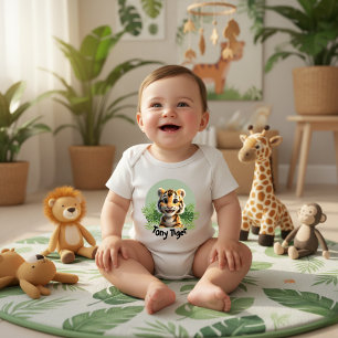 Cute Baby Tiger Jungle Nursery Personalized Name Bodysuit