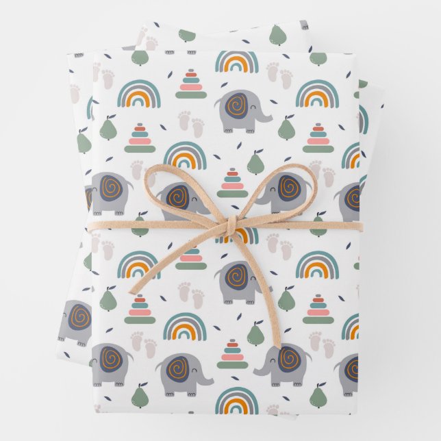 Cute Baby Toy Pattern Wrapping Paper Sheet (In situ)