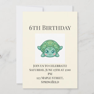 Cute Baby Turtle 6th Birthday Invitation