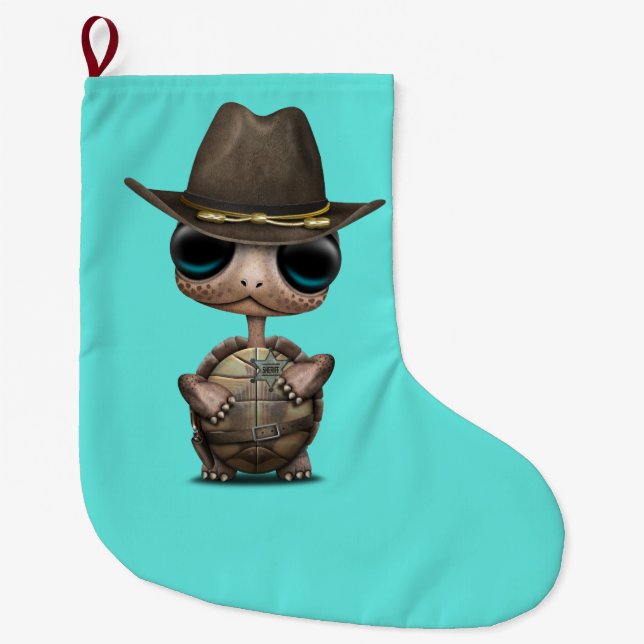Cute Baby Turtle Sheriff Large Christmas Stocking (Front)