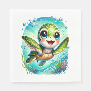Cute Baby Turtle Swimming in Ocean Napkin