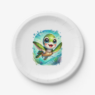 Cute Baby Turtle Swimming in Ocean Paper Plate