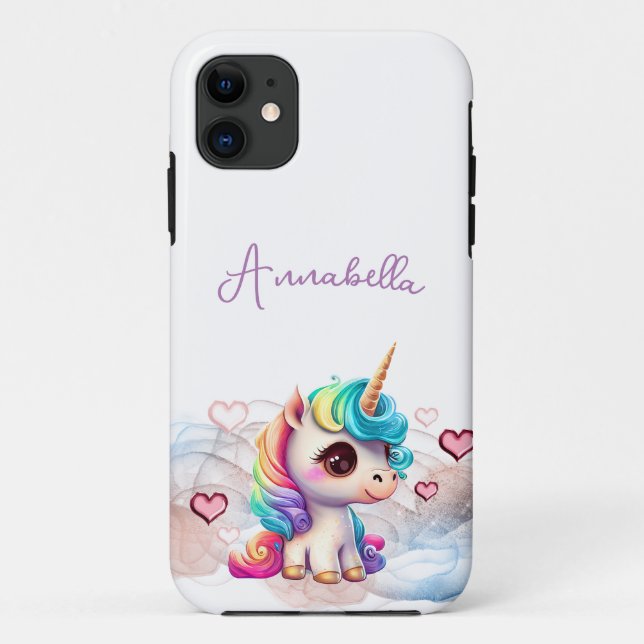 Cute Baby Unicorn and Hearts Case-Mate iPhone Case (Back)