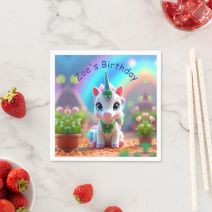 Cute baby unicorn and rainbow, girls birthday napkin
