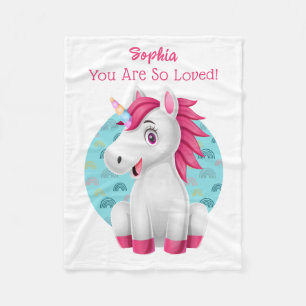 Cute Baby Unicorn Art, Child's Name & Message Fleece Blanket