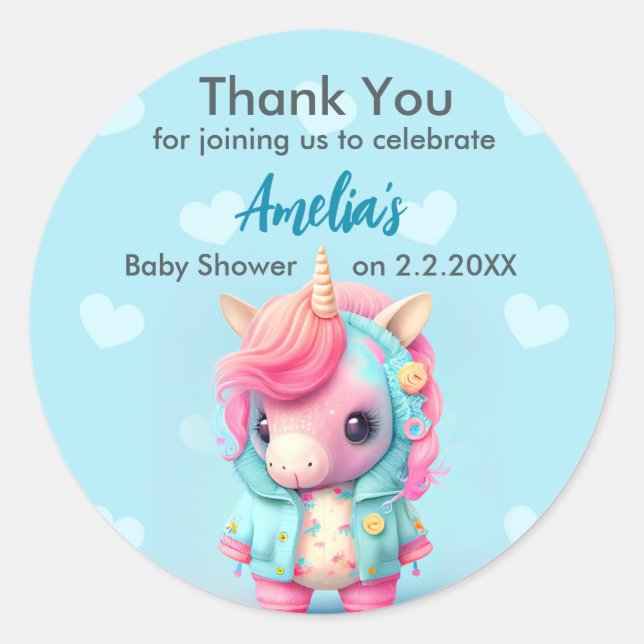 Cute Baby Unicorn | Baby Shower Classic Round Sticker (Front)