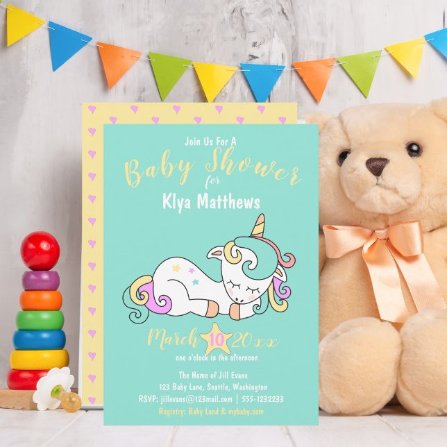 Cute Baby Unicorn, Baby Shower Colourful Invitation (Cute Baby Unicorn - Baby Shower Invitation)
