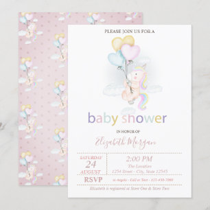 Cute Baby Unicorn Balloons Baby Shower Invitation