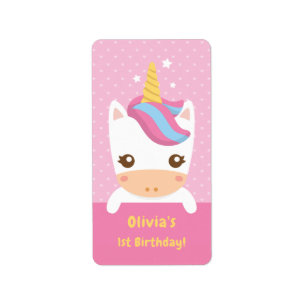 Cute Baby Unicorn First Birthday Party Labels