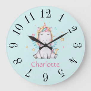 Cute Baby Unicorn Personalized Large Teal Clock