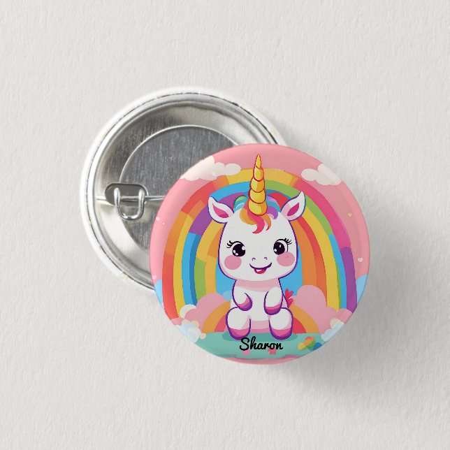 Cute Baby Unicorn Rainbow 1 Inch Round Button (Front & Back)