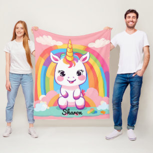 Cute Baby Unicorn Rainbow Fleece Blanket