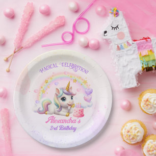 Cute Baby Unicorn Rainbow Magical Birthday Paper Plate