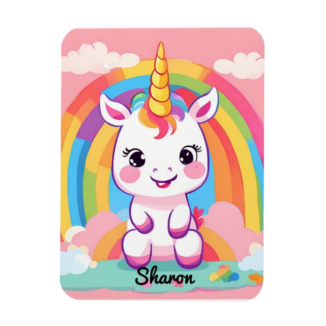 Cute Baby Unicorn Rainbow Magnet (Vertical)