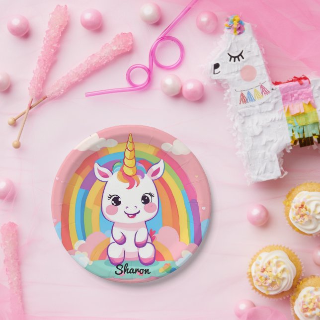 Cute Baby Unicorn Rainbow Paper Plate (Party)