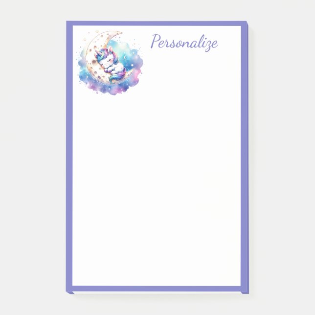 Cute Baby Unicorn Sleeping on Moon Personalize Post-it Notes (Front)