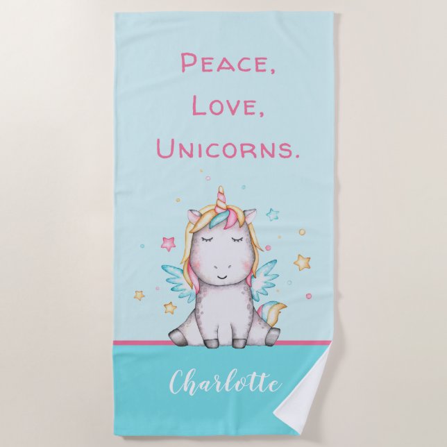 Cute Baby Unicorn Turquoise Serviette de plage per (Devant)