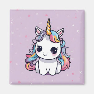 Cute Baby Unicorn with Purple Background  Magnet