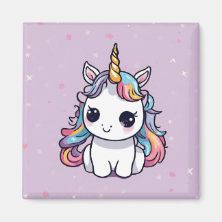 Cute Baby Unicorn with Purple Background Magnet