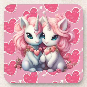 Cute Baby Unicorns Cpuple for Valentine's Day Gift Coaster
