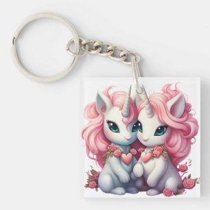 Cute Baby Unicorns Cpuple for Valentine's Day Gift Keychain
