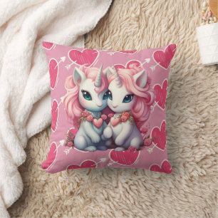 Cute Baby Unicorns Cpuple for Valentine's Day Gift Throw Pillow