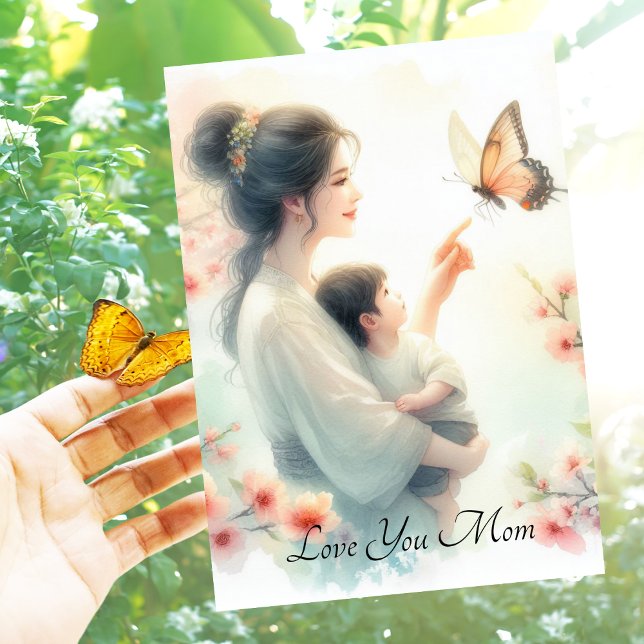 Cute Baby Watching Butterfly With Mom Mother's Day Holiday Card (Creator Uploaded)