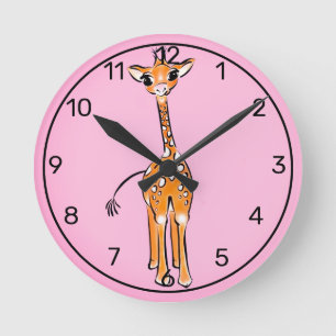 Cute baby watercolor Giraffe Round Clock