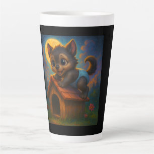 Cute Baby Werewolf on Dog House Fantasy Art Latte Mug
