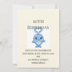 Cute Baby Whale 10th Birthday Invitation