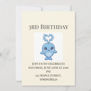 Cute Baby Whale 3rd Birthday Invitation